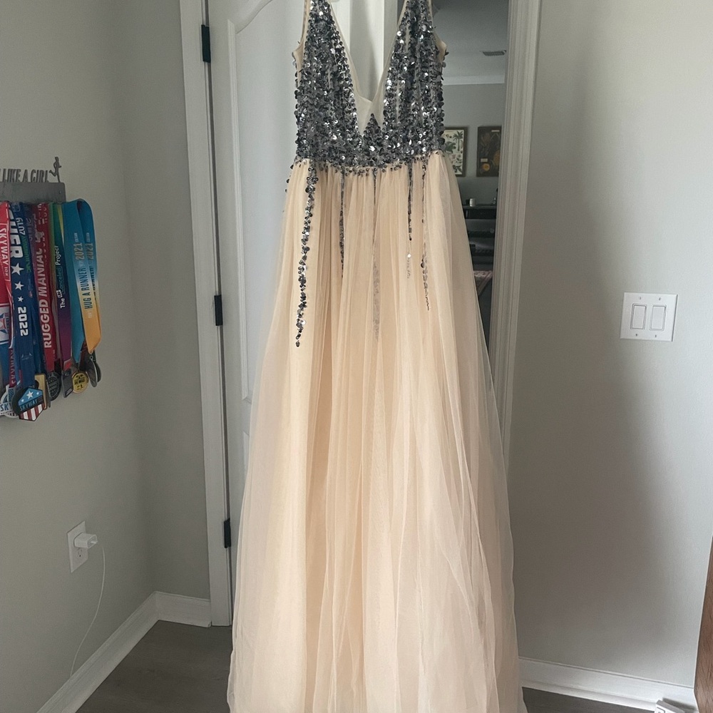 Elegant Cream and Silver Gown